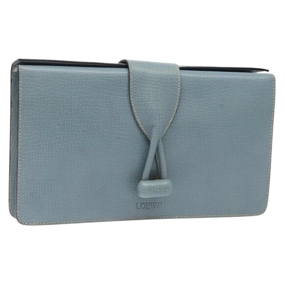 LOEWE Clutch Bag Leather Light Blue Gold Auth bs25818 - Picture 1 of 15
